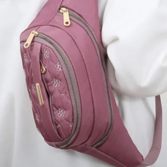 Floral Embroidery Waist Bag Fabric - Pink - Picture 3 of 9